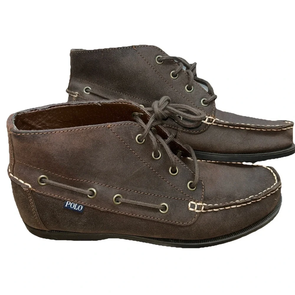 POLO RALPH LAUREN Barx Chukka Chocolate Leather Ankle Boots 11571 Men‎ Sz 9.5D